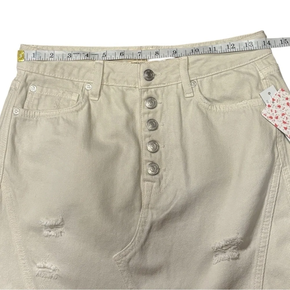 NWT Free People Distressed A-Line Denim Button Up Skirt Woman’s Sz 27